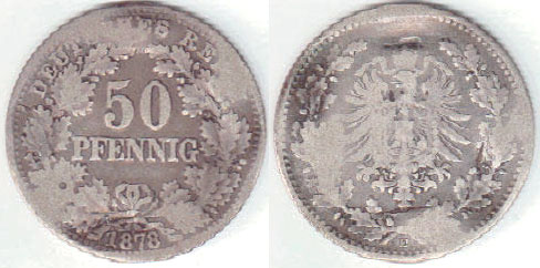 1878 E Germany silver 50 Pfennig A003245